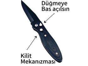 Resim Düğmeli Çakı 18,8 cm Kilitli Kemer Aparatlı Tamamen Metal Kasa 