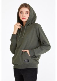 Resim Comeor Kadın Haki Basic Kapüşonlu Regular Fit Rahat Sweatshirt 001 