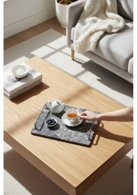 Resim Akayev Mermer Antrasit Aura Gümüş 30x20 Cm Tepsi Antrasit 