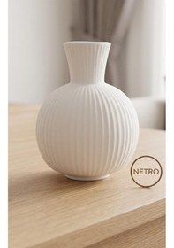 Resim Dekoratif Vazo Seramik Şık Vazo El Yapımı Özel Seri 20 Cm Bombeli Model Beyaz 