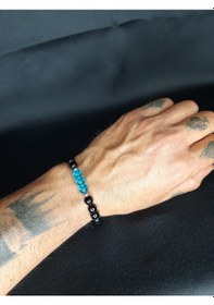 Resim Mryart Doğal Görünümlü Siyah & Mavi Cam Boncuklu El Yapımı Bileklik - Unisex Siyah - Mavi 