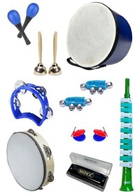 Resim Midex Örf Aletleri Seti Median Paket-1 Maracas Zil Kastanyet Ritim Seti Mızıka Davul Tef (9 Parça) 