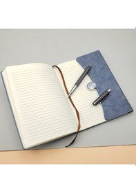 Resim Kişiye Özel Özel Kutulu Deri Defter Ve Roller Kalem Seti Gri 