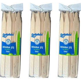 Resim Dolphin Bambum Ahşap Adana Çöp Şiş - Boy : 24 Cm. / En : 2 Cm. - 25 Adetlik 3 Paket 