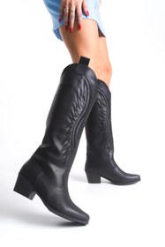 Resim AYS SHOES Kadın Nakışlı Kovboy Western Uzun Çizme 