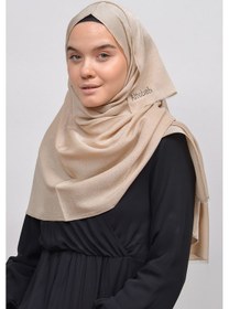 Resim Altobeh Kadın Düz Renk Pırıltı Simli Tesettür Shawl Parlak Abiye Şal - Koyu Bej 