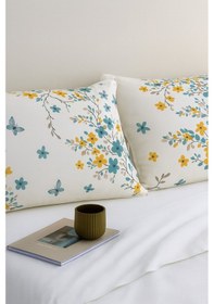 Resim Kelebek Turkuaz Desenli 2 Li Yastık Kılıfı Pamuklu Kumaş Fermuarlı Turkuaz 