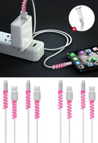 Resim Buffer 2 Adet 4'lü Apple, Android Şarj Aleti Kablosu Koruyucu Silikon Spiral Yay Aparat 