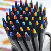 Resim 24 Adet Gökkuşağı Gradyan Sihirli Kalem Seti - Siyah Ahşap, Çizim, Yazma ve Doodle için 7 Canlı Renk - Mükemmel Okula Dönüş Malzemeleri ve Kawaii Kırtasiye, Tebeşir, Grafiti 