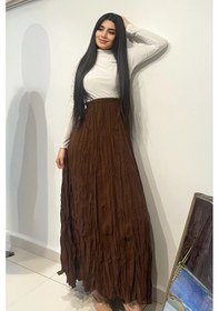 Resim Etk004 Beli Lastikli Buruşuk Mikro Uzun Kadın Etek Yeşil 