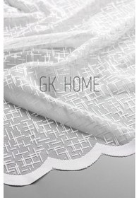 Resim Örme Çizgili Pötikare Desenli Tül Perde Çoçuk Odası Ve Mutfak Perdesi Sık Pile En X Boy Kırık Beyaz 