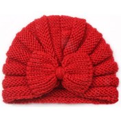 Resim X-22035 Sonbahar Ve Kış Bebek Yay Örme Şapka Çocuk Isınma Yün Şapka Kırmızı Çok Renkli 