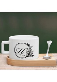 Resim Bk Gift Kişiye Özel Baş Harf İsimli Ahşap Altlıklı Seramik Fincan-5 , Meslek Hediyesi, Yeni İş Hediyesi Kobitmeyen138074 Bk Gift 