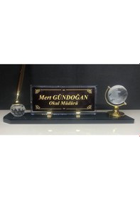 Resim Cam Masa İsimliği Masaüstü Kişiye Özel Füme Gold Yazı Seti 