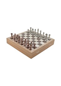 Resim Gifthome Metal Klasik Satranç Takımı Antik Ve Rustik Desenli Mdf Sandıklı Satranç Tahtası 36x36x6 Cm. 