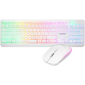 Resim Everest KM-1500 Siyah Kablosuz Rainbow Aydınlatmalı Q Multimedia Klavye + Mouse Set 