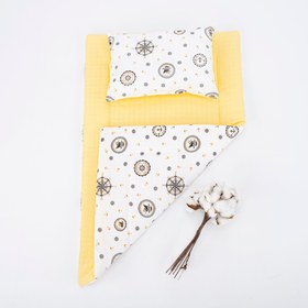 Resim Alt Açma Matı ve Yastık - Çift Taraflı - Sarı Muslin - Sarı Gemili 