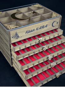 Resim Yaman Hediyelik Kişiye Özel Cam Kapaklı Ahşap Tesbih Ve Saat Koleksiyon Kutusu (50 TESBİH, 12 SAATLİK) 