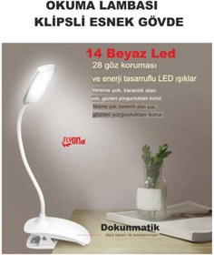 Resim FLYONLOOK Şarj Edilebilir Klipsli Kitap Okuma Işığı 14 Led Kitap Arası Okuma 3 Modlu Işık Mandallı Lamba Masa 