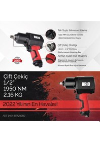 Resim Brio Havalı Somun Sökme 1/2 1950 Nm çift Çekiç 2.16 Kg 
