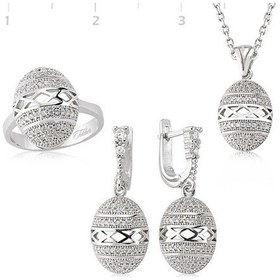 Resim Gümüş Zirkon Taşlı Oval Kadın Set (551167827) 