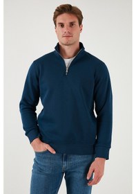 Resim Buratti Pamuklu Regular Fit Yarım Fermuarlı Dik Yaka Erkek Sweat 59052592 Indigo 
