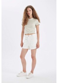 Resim Defacto Mom Fit Yüksek Bel Katlamalı Paça Jean Şort D4585AX24HSWT1 Beyaz 