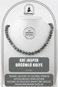 Resim OSMANLI DOĞAL TAŞ Gri Jasper 8 Mm Düğümlü Doğal Taş Kolye 