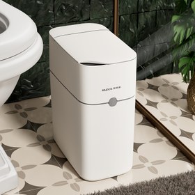 Resim Otomatik Kapaklı Banyo Sensörlü Çöp Kutusu 13.25 L Akıllı Çöp Kutusu, 10 Litre İnce Küçük Çöp Kutusu Banyo, Yatak Odası, Mutfak, Ofis için - Beyaz 