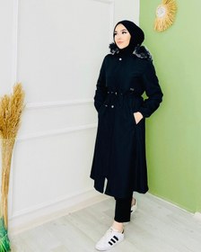 Resim Armalı ve Kürklü Mont Siyah - 38 
