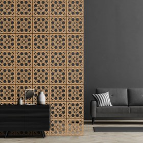 Resim Makta ® Perde Paravan | Lazer Kesim Ahşap Sarkıt Seperatör, 4'lü Panel Levha Seti 
