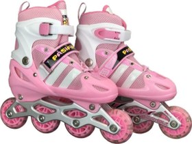 Resim Pembe Işıklı Ayarlanabilir 4 Tekerli Alıştırma Çocuk Pateni 