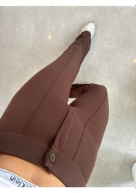 Resim Soonaksesuar Kadın Yüksek Bel Full Likralı Krep Kumaş Pantolon Kahve 
