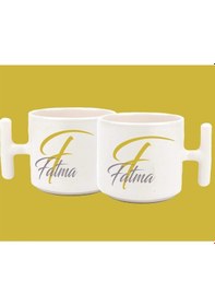 Resim Kişiye Özel F Harfli Ve İsimli Gold Gri T Kulplu Baskılı Kupa Bardak 