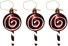 Resim VIP DELUXE 3 ADET ŞEKER ÇUBUK YILBAŞI AĞAÇI SÜSÜ 10 CM PARLAK SİMLİ KIRMIZI NOEL YILBAŞI SÜSLERİ 