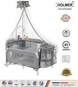 Resim Holmer Coolstyle Premium Cibinlikli Dönenceli Anne Yanı Oyun Parkı Beşik 70x110 CM Gri 