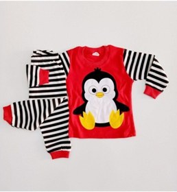 Resim Süpermini Bıcır Bebek Penguen Baskılı Alt Üst Mevsimlik Pijama Takımı 