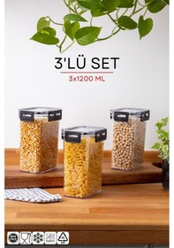 Resim Nandy Home Kilit Kapaklı Dikdörtgen Clear Saklama Kabı Seti 3'lü - 1200 ML Beyaz 