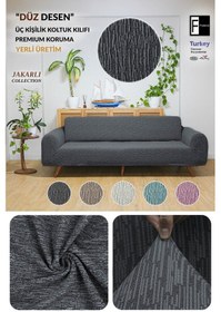 Resim Jakarlı 3 Kişilik Antrasit Lastikli Kanepe Örtüsü Lastikli Koltuk Örtüsü Koltuk Kılıfı Antrasit 