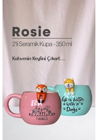 Resim Tilki Ve Köpek Figürlü Seramik Kupa 350 Ml Beyaz 