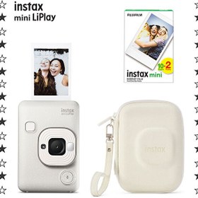 Resim Fujifilm Instax Mini LiPlay Misty Beyaz Fotoğraf Makinesi 20'li Film ve Çanta Hediye Seti 