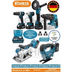 Resim Böhrer Alman 4 Akülü 2 Şarjlı Kömürsüz V598 5AH Profesyonel 6 Makine Kombo Set ,mavi Tek Çanta 