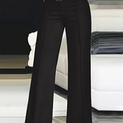 Resim Kadınlar için Yüksek Bel Kesik Düz Paça Pantolon - Günlük Polyester Pantolon, Makinede Yıkanabilir, Günlük Kullanım İçin İdeal - Şık Düz Renk 
