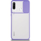 Resim CaseArt Huawei P30 Lite Kapak Lensi Açılır Kapanır Kamera Korumalı Silikon Kılıf - Lila 