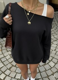 Resim Afri Kadın Düz Siyah Oversize Sweatshirt Sokak Stili, Rahat Kesim Füme 