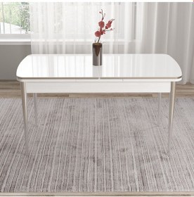 Resim Canisa Tia Serisi 80x132 Açılabilir Mdf Beyaz Gold Detay Mutfak Masa Takımı Ve 6 Lacivert Sandalye Masa Beyaz Sandalye Lacivert 