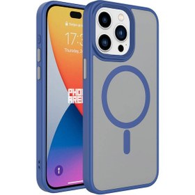 Resim İphone 15 Pro Max Uyumlu Mat Arka Yüzey Wireless Şarj Özellikli Flet Magsafe Kılıf-mavi 