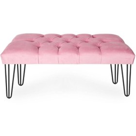 Resim Ünüvar Konsept Puf Bench Kapitoneli Açık Pembe Metal Ayaklık2 