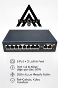Resim Anunnaki AN1028MN 8 Port PoE Switch | 120W | 2 Uplink | 250m Extend | IP Kamera Uyumlu AI Watchdog 