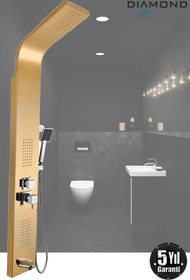 Resim tesitay Robot Duş Panel Banyo Duş Seti Gold / Altın Kolon Robot Duş Takımı Masajlı Pirinç Banyo Duş Başlığı 